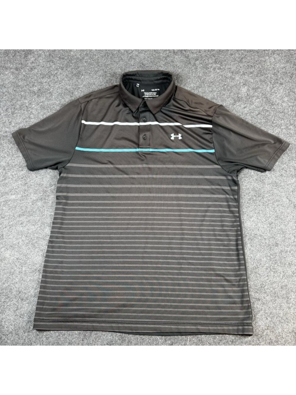 Under Armour Polo Shirt Mens Size Large Gray Striped Golf HeatGear Playoff